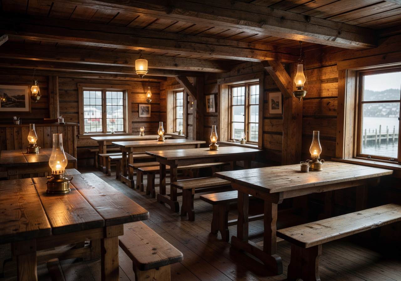 Bryggen Tracteursted historic Bergen café with rustic wood interior and traditional Norwegian decor