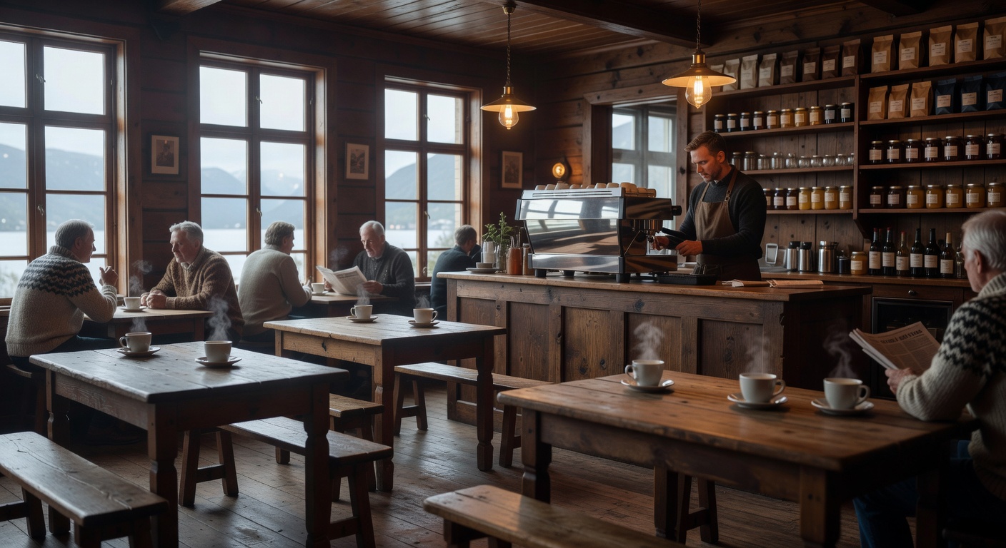 Café hero image showing the interior and atmosphere of the selected Norwegian café