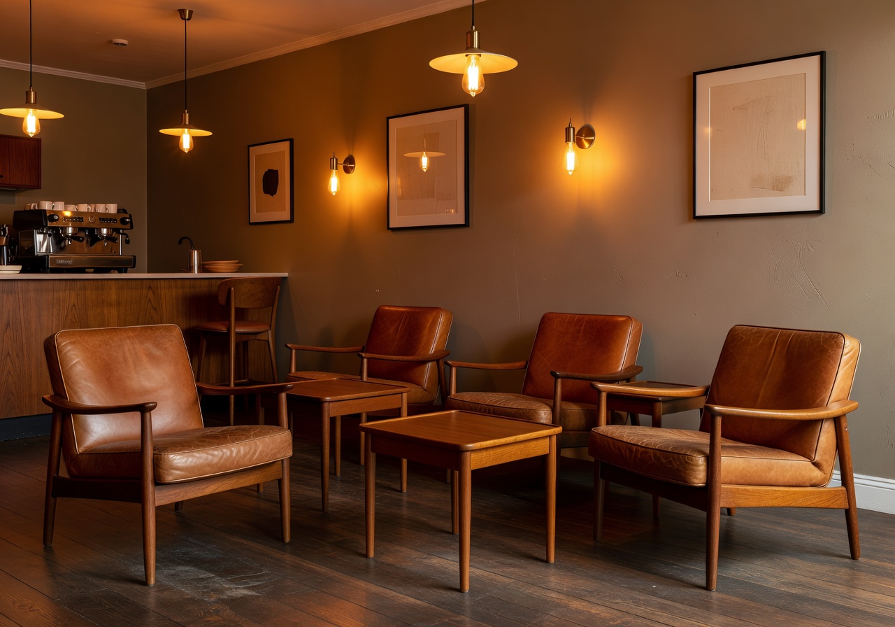 Fuglen Oslo vintage interior with mid-century furniture and warm lighting
