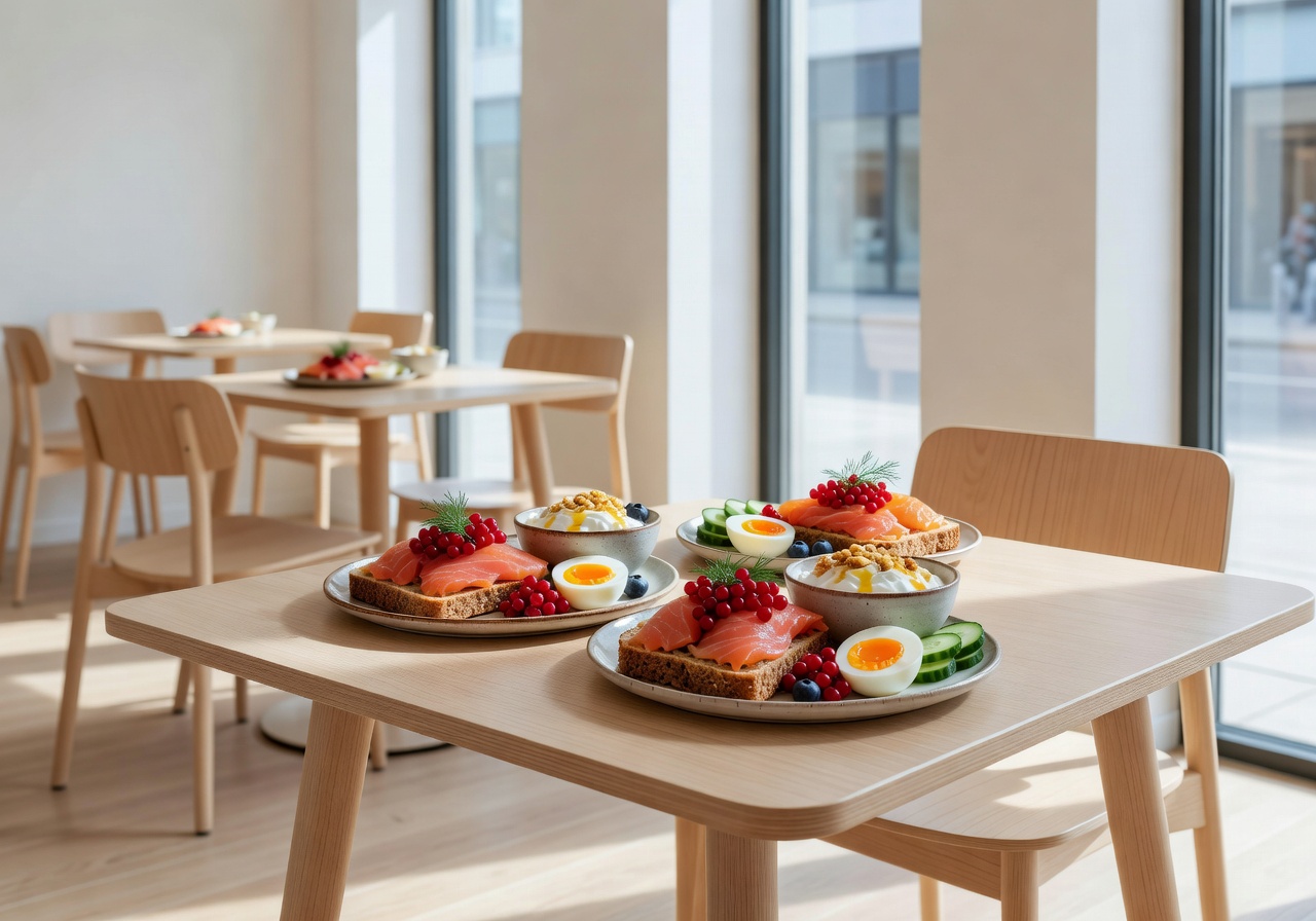Smørtorget bright modern Scandinavian café interior with stylish brunch presentation